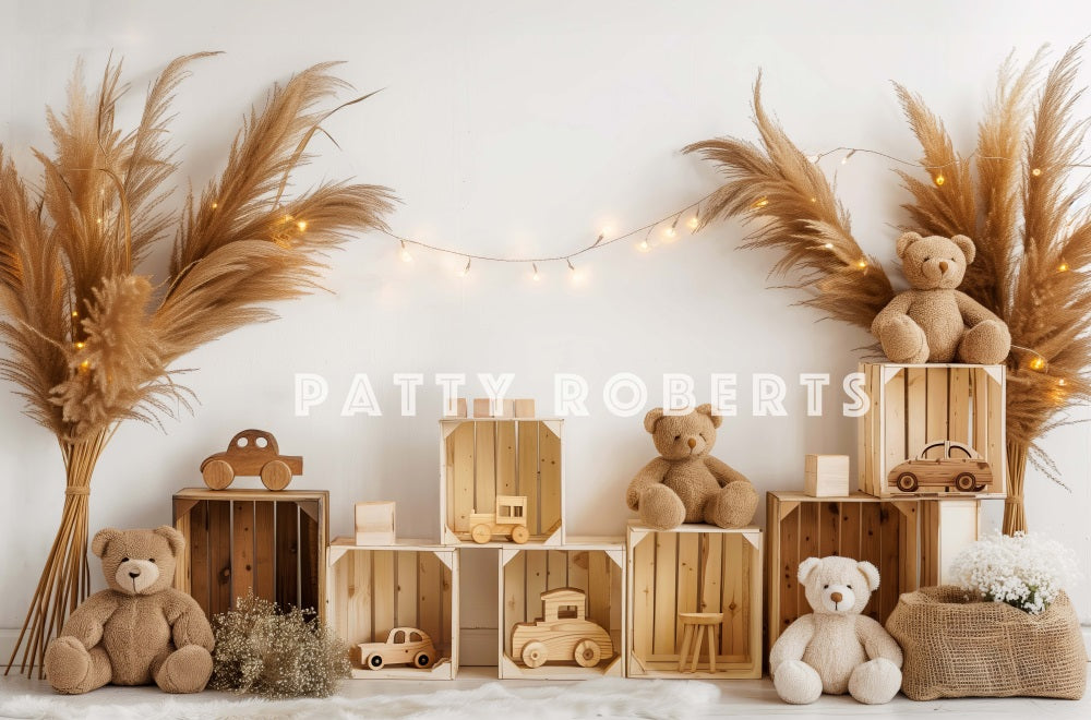 Kate Boho Teddybär Holzauto Hintergrund Entworfen von Patty Robert