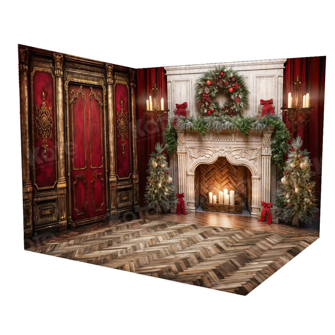 ⚡Blitzangebote #3-Kate Weihnachten viktorianischer roter Wandkamin Zimmer Set(8ftx8ft&10ftx8ft&8ftx10ft)