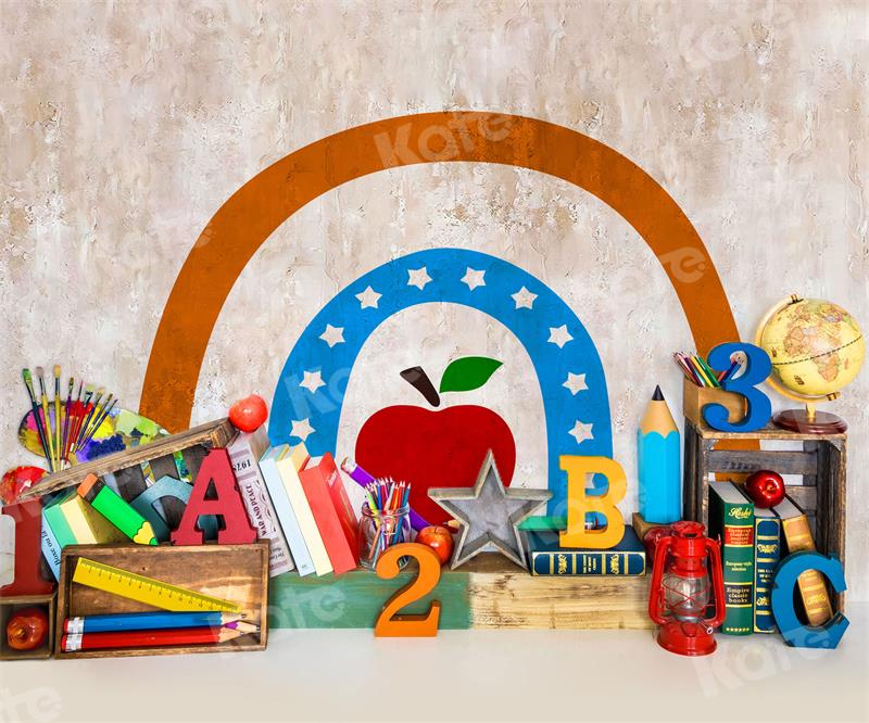 Kate Zurück zur Schule Hintergrund Regenbogen für Fotografie