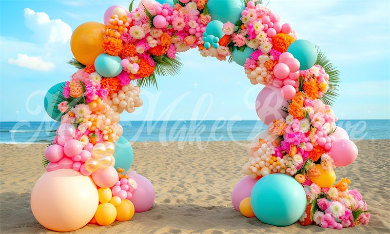 Kate Sommer helle Strand Ballon Floral Arch Hintergrund von Mini MakeBelieve