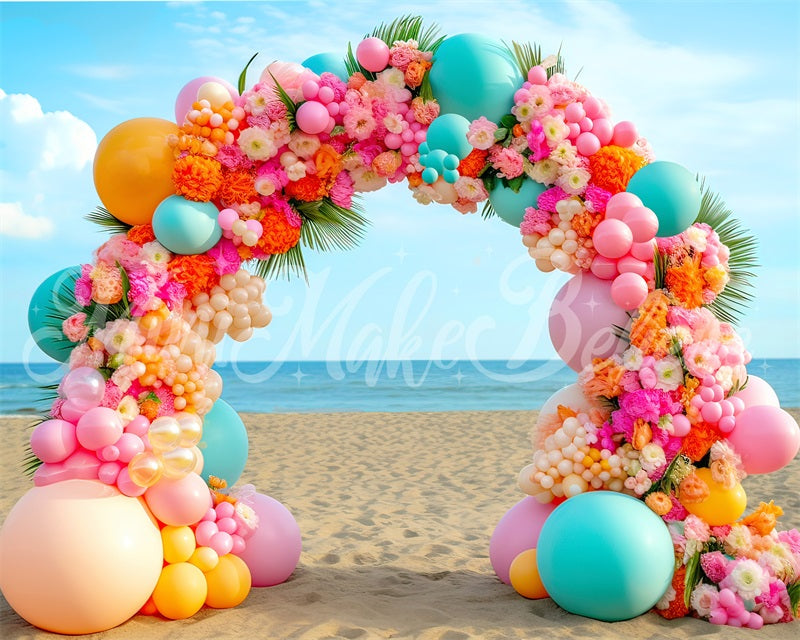 Kate Sommer helle Strand Ballon Floral Arch Hintergrund von Mini MakeBelieve