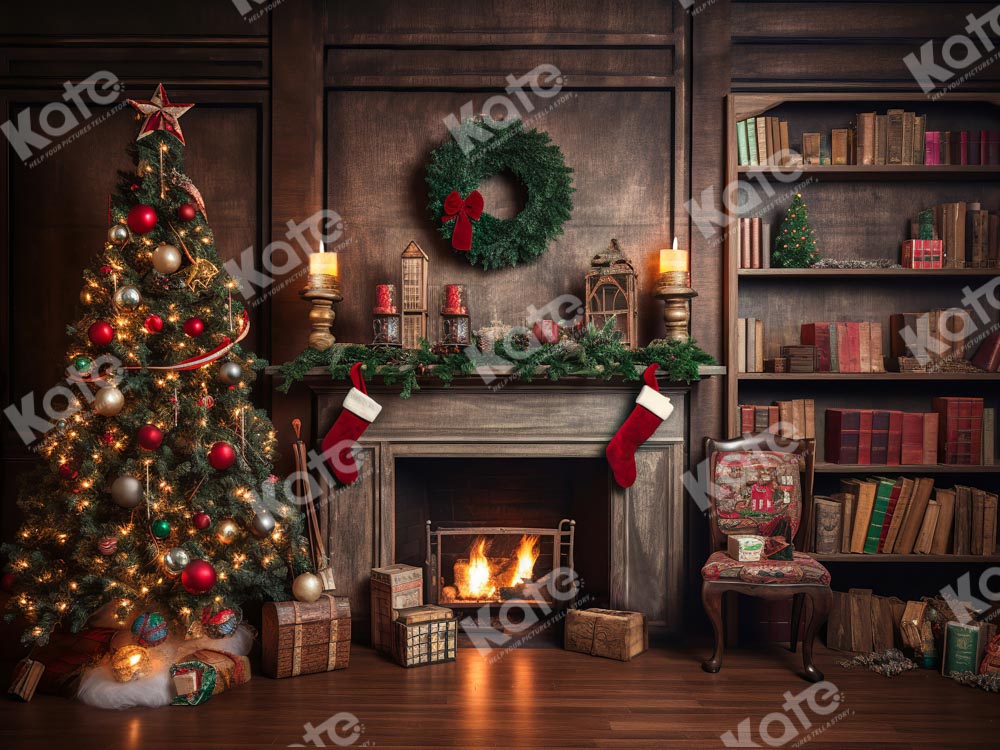 Kate Retro Weihnachten Kamin Santa Warm House Buch Hintergrund für Fotografie