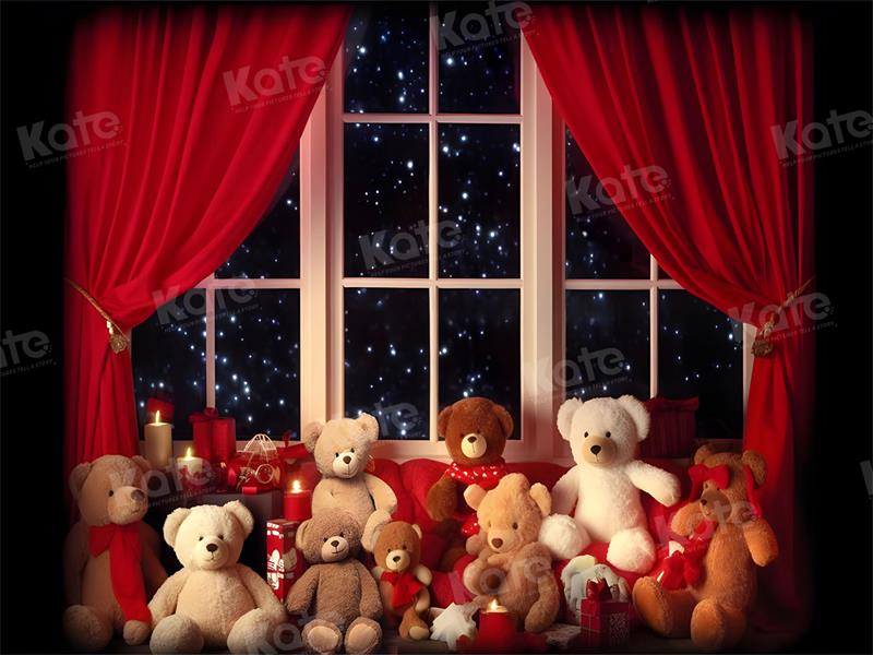 Kate Weihnachtsabend Fenster Teddybär Hintergrund für Fotografie