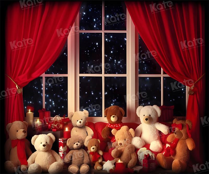 Kate Weihnachtsabend Fenster Teddybär Hintergrund für Fotografie