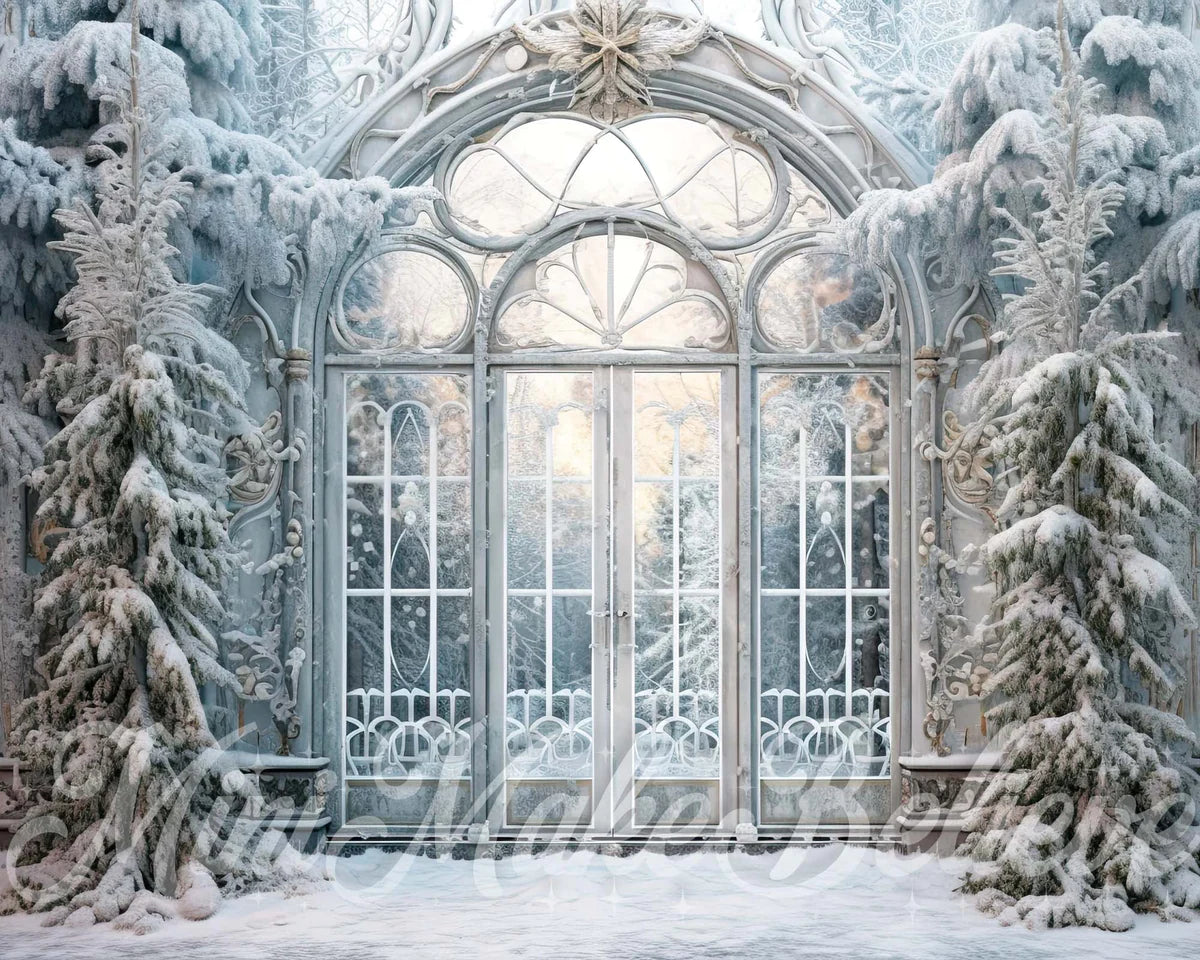 Kate Weihnachten Frosted Estate Gates Winter Hintergrund von Mini MakeBelieve