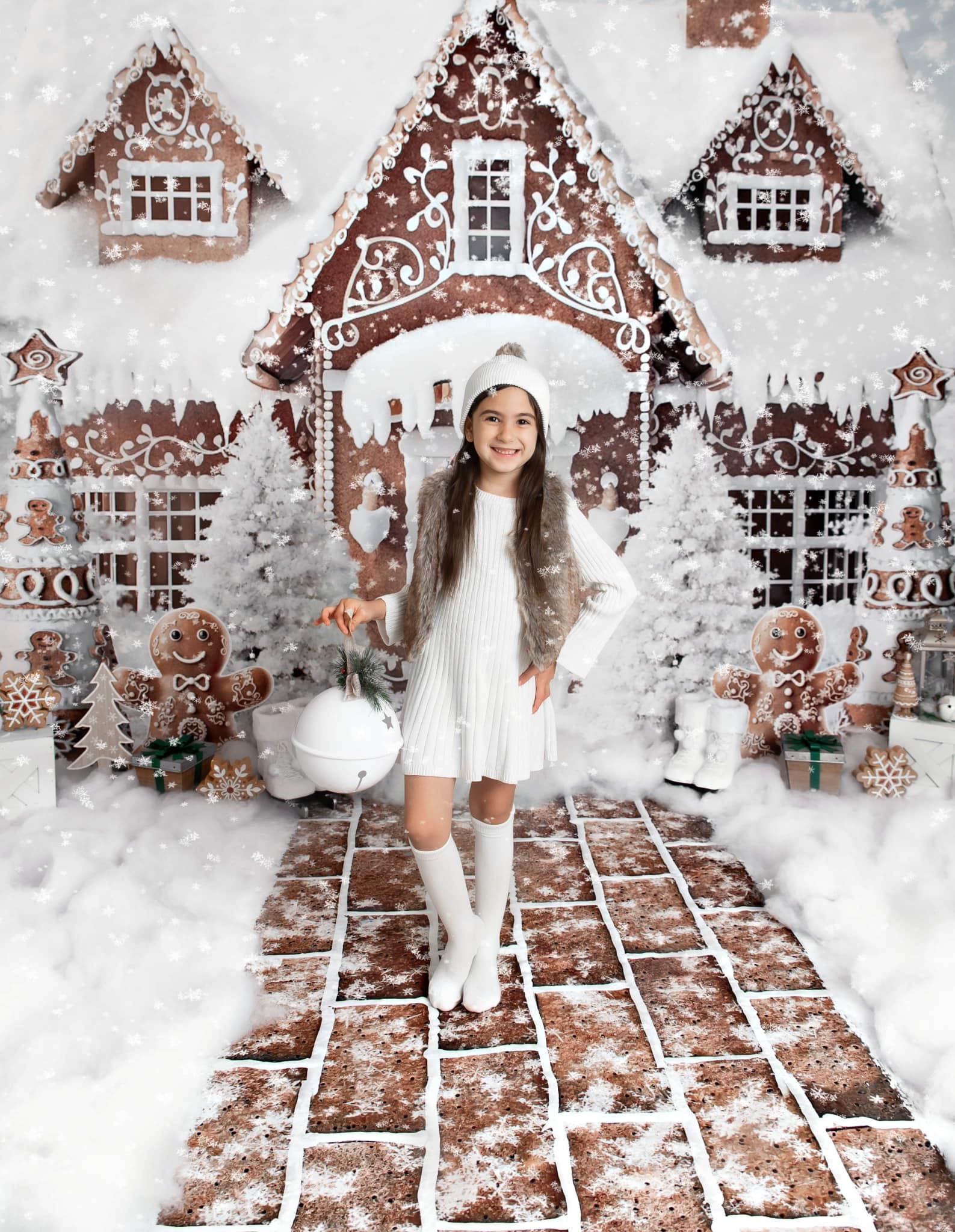 ⚡Blitzangebote #3-Kate Winter Schnee Lebkuchenhaus Hintergrund+Lebkuchenhaus Bodenmatte Hintergrund für Fotografie