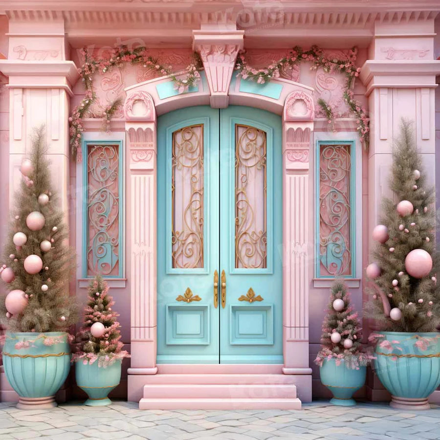 Kate Weihnachten Rosa Haus Blau Tür Hintergrund von Emetselch