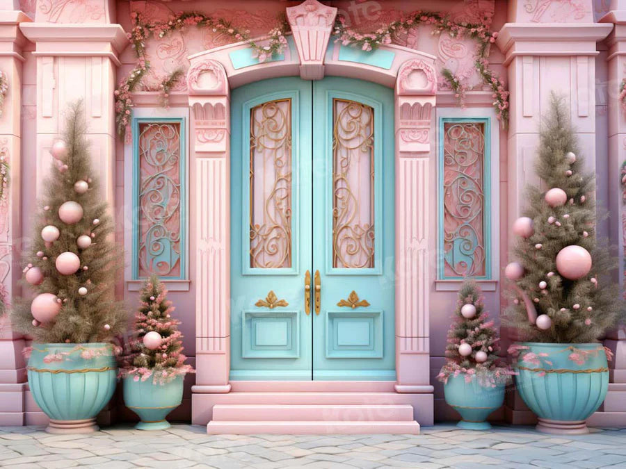 Kate Weihnachten Rosa Haus Blau Tür Hintergrund von Emetselch