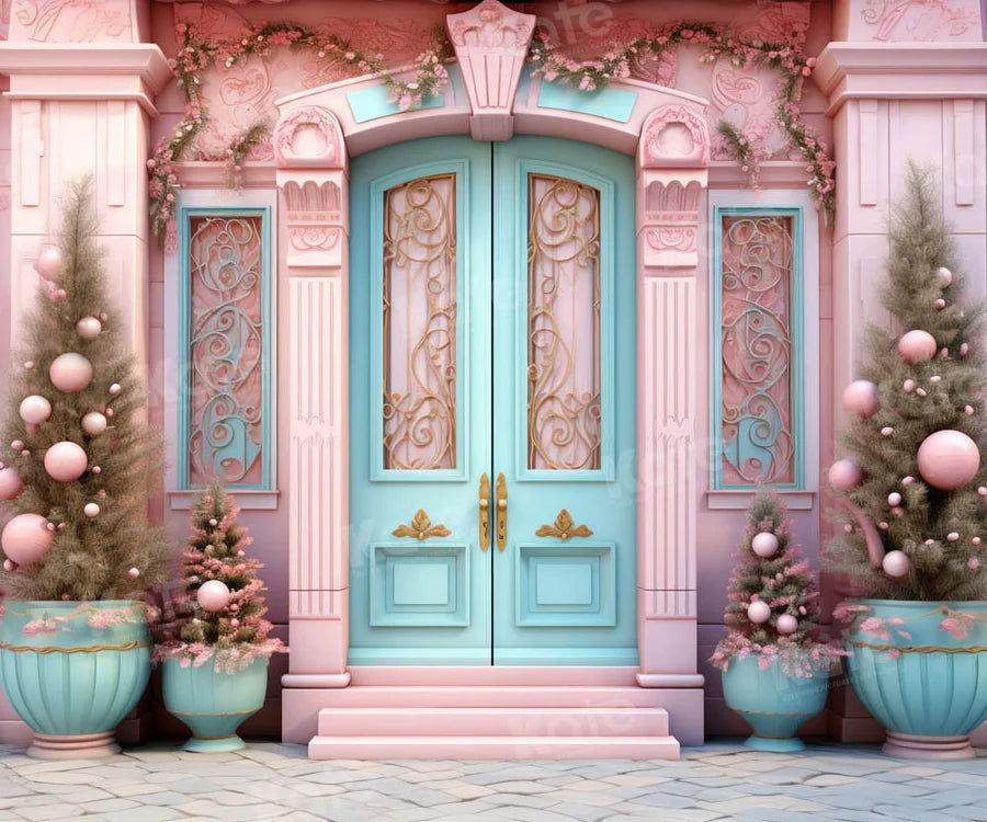 Kate Weihnachten Rosa Haus Blau Tür Hintergrund von Emetselch