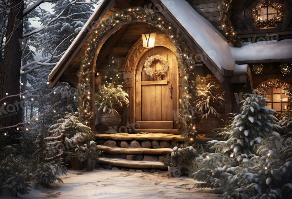 Kate Weihnachten Holzhaus mit Schnee Hintergrund Entworfen von Chain Photography