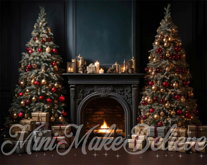 Kate Luxus Navy Winter Weihnachten Kamin mit Bäumen Hintergrund von Mini MakeBelieve