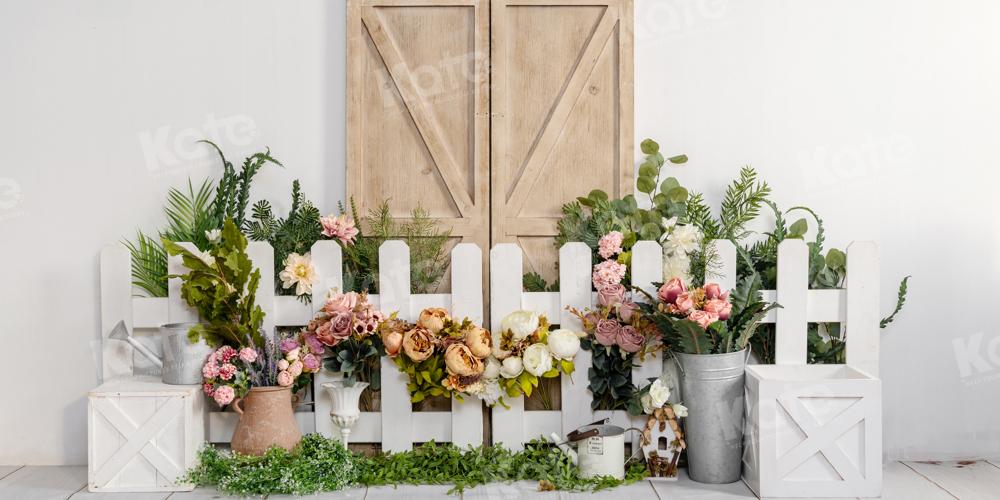 Kate Frühling Blume Zaun Holztür Hintergrund von Emetselch