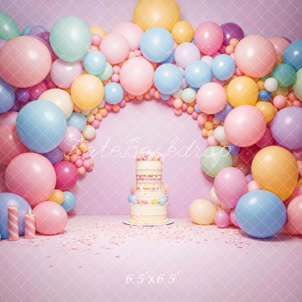 Kate Geburtstag Rosa Luftballon Wand Cake Smash Hintergrund Entworfen von Chain Photography