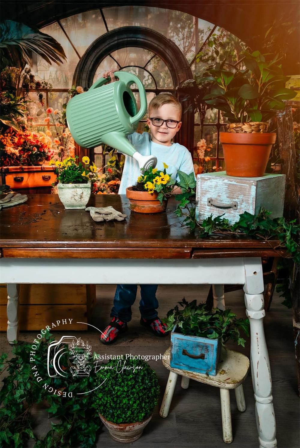 Kate Frühling Grüne Pflanze Fensterzimmer Hintergrund Entworfen von Chain Photography