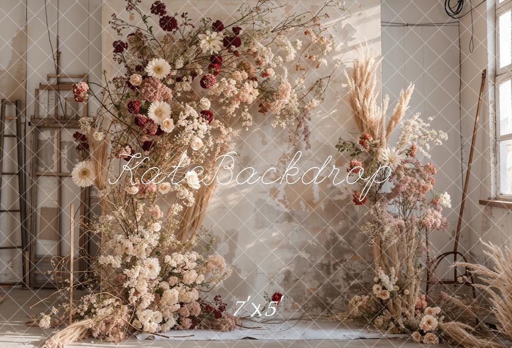 Kate Boho Indoor Bunte Schilfblumen Holzwand Kulisse Entworfen von Emetselch