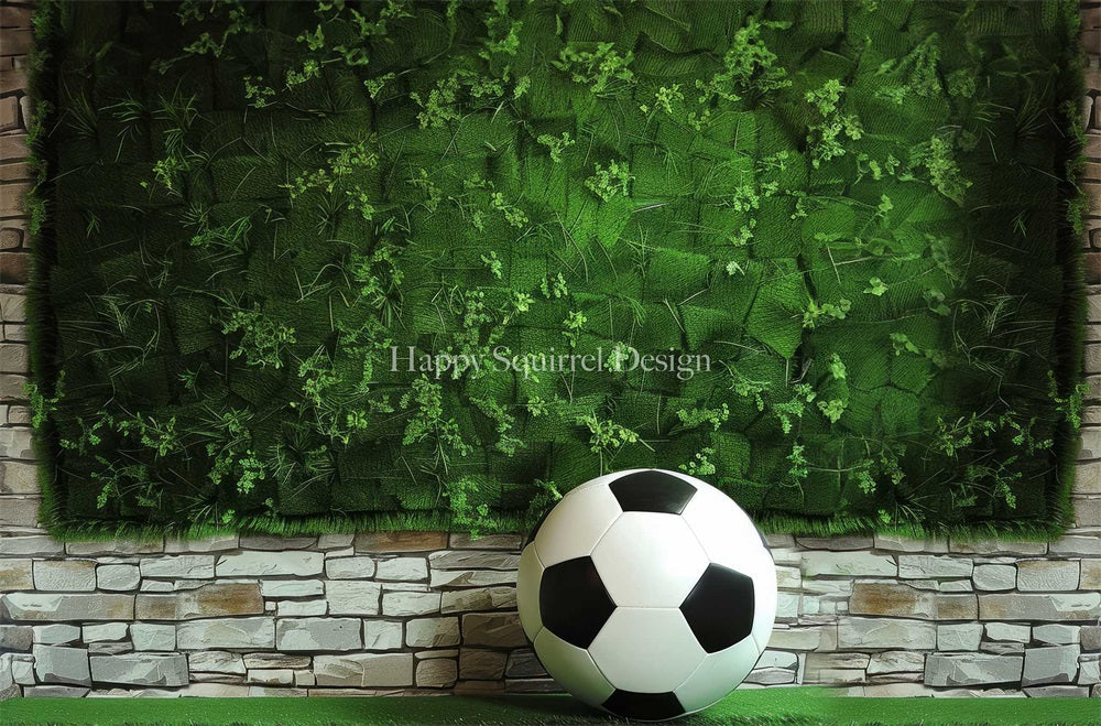 Kate Sommer Fußball Sport Grüne Pflanze Weiße Backsteinwand Hintergrund entworfen von Happy Squirrel Design