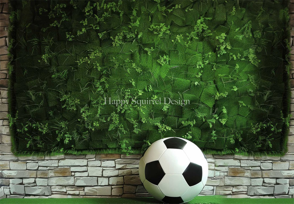 Kate Sommer Fußball Sport Grüne Pflanze Weiße Backsteinwand Hintergrund entworfen von Happy Squirrel Design