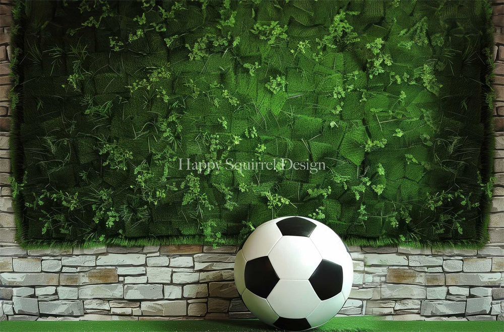 Kate Sommer Fußball Sport Grüne Pflanze Weiße Backsteinwand Hintergrund entworfen von Happy Squirrel Design