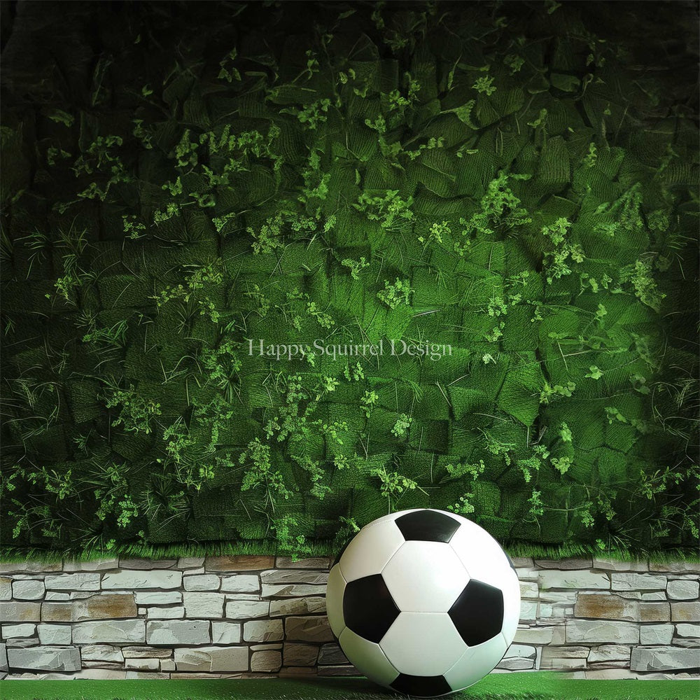 Kate Sommer Fußball Sport Grüne Pflanze Weiße Backsteinwand Hintergrund entworfen von Happy Squirrel Design