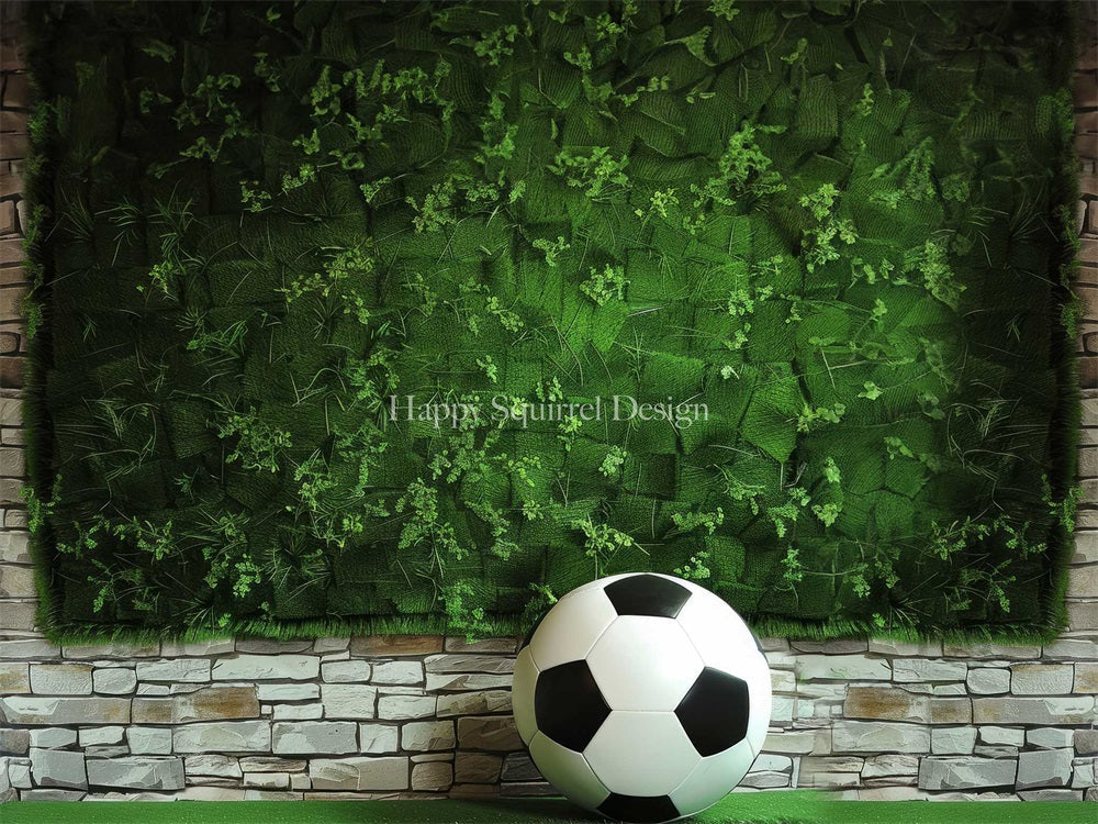 Kate Sommer Fußball Sport Grüne Pflanze Weiße Backsteinwand Hintergrund entworfen von Happy Squirrel Design