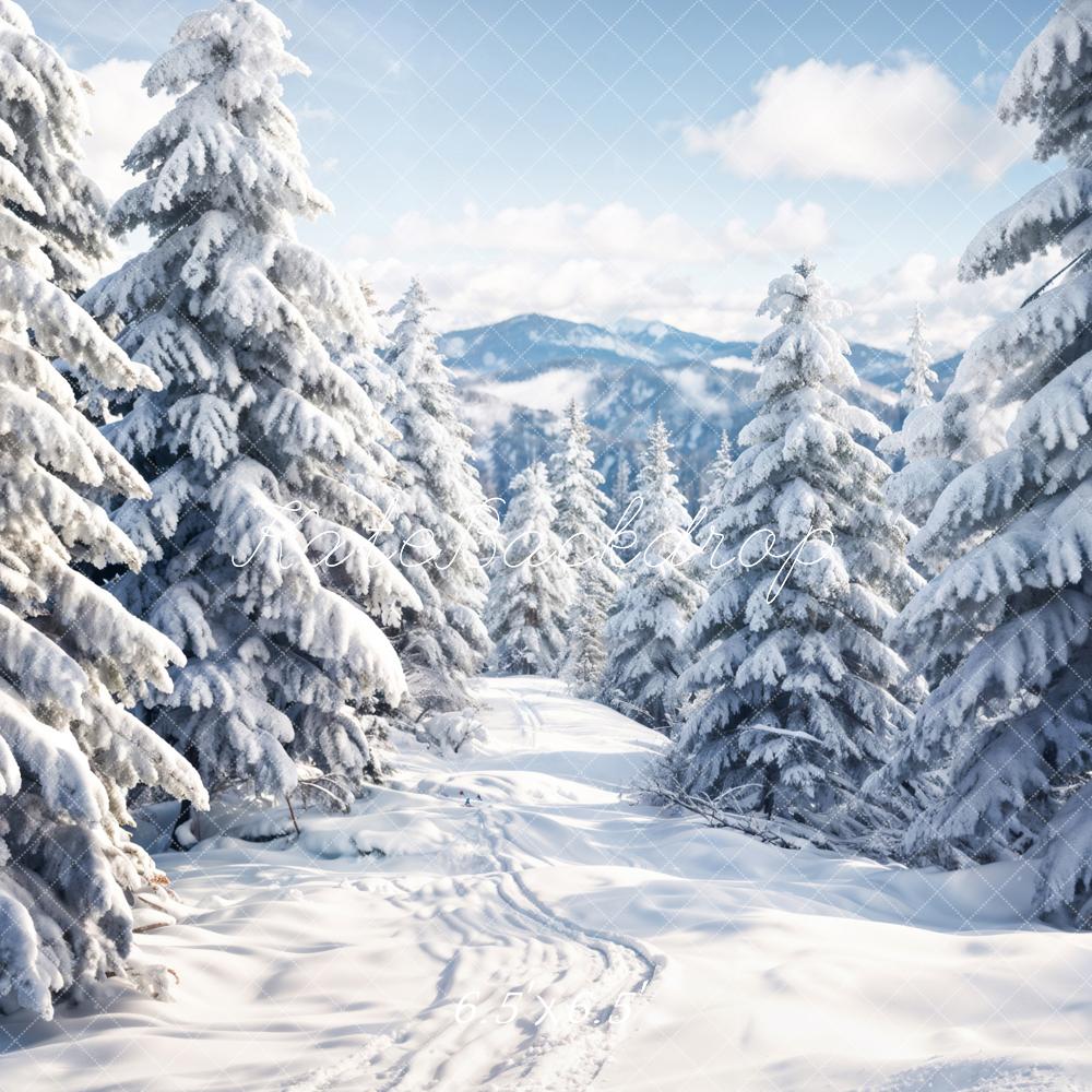 Kate Winter Outdoor Weißer Wald Schneelandschaft Hintergrund entworfen von Chain Photography