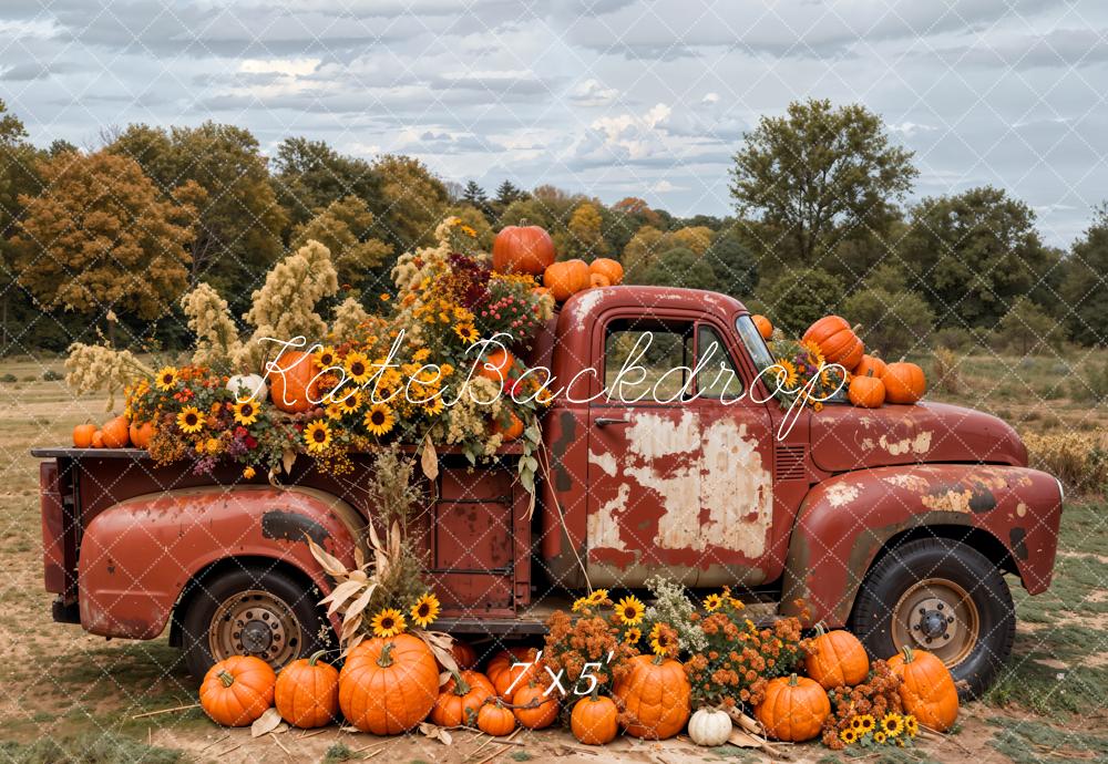 Kate Herbst Outdoor Wald Bunte Blume Kürbis Karmesinroter Lastwagen Hintergrund entworfen von Emetselch