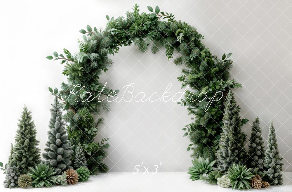 50%OFF-Kate Weihnachten Dunkelgrüner Pflanzenbogen Weiße Wand Hintergrund entworfen von Emetselch