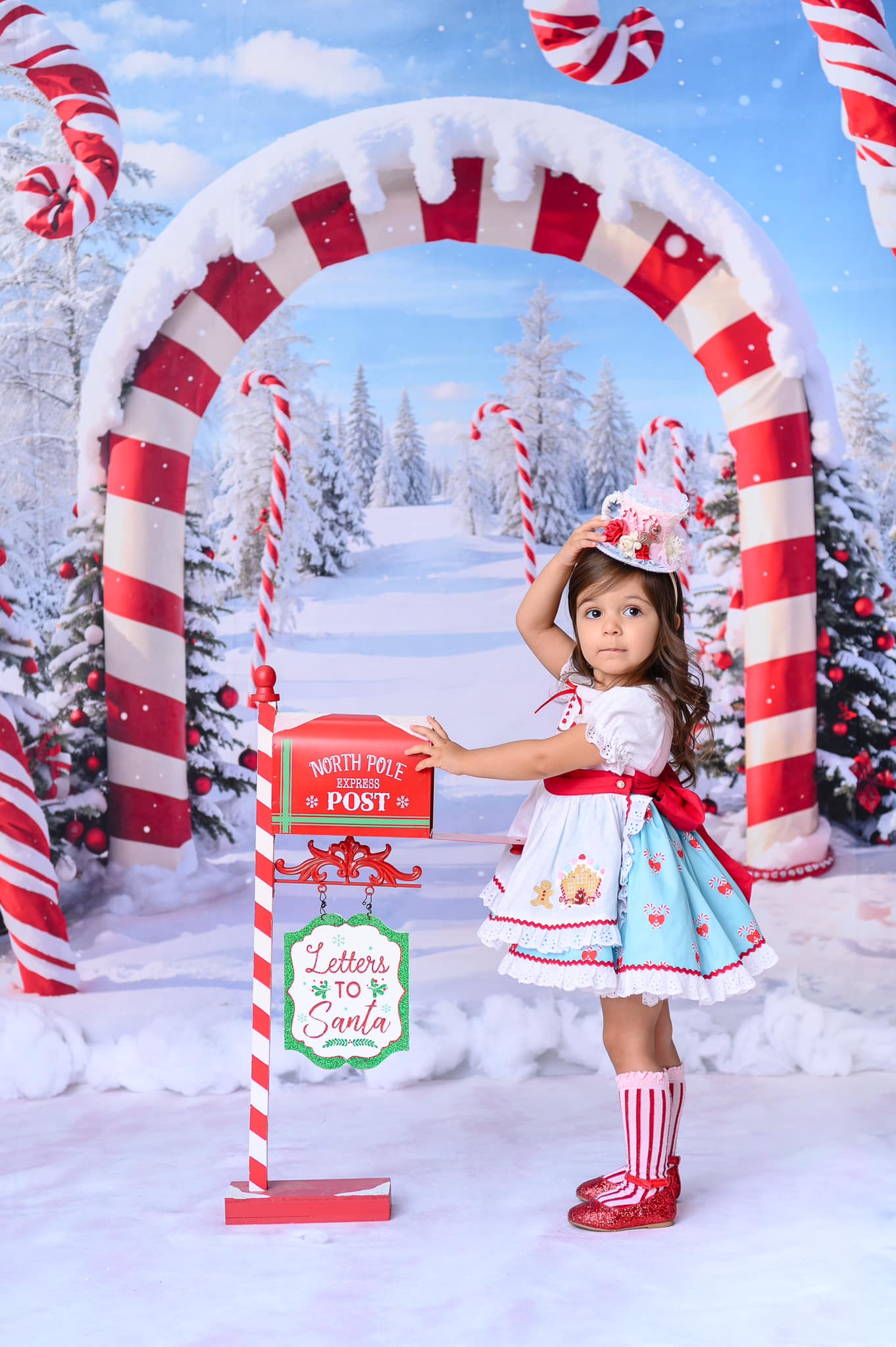 Kate Winter Weihnachten Outdoor Wald Schnee Candy Bogen Hintergrund entworfen von Chain Photography