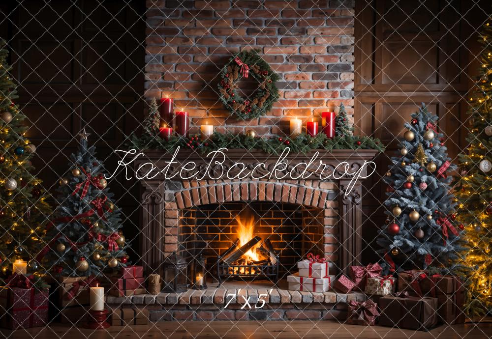 Kate Weihnachten Indoor Retro Kaputter Backstein Kaminwand Hintergrund entworfen von Emetselch