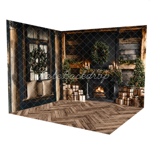 Kate Weihnachtskranz Schwarzer Kamin Zimmer Set(8ftx8ft&10ftx8ft&8ftx10ft)