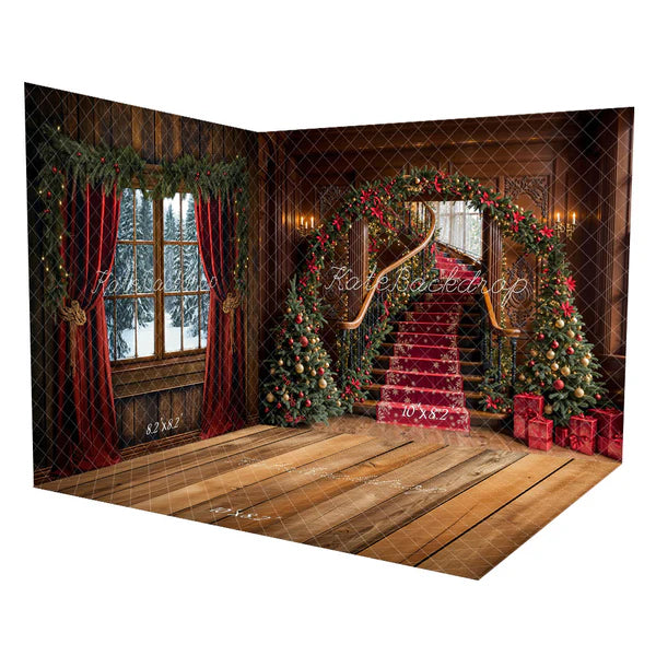 Kate Weihnachten -Baumbogen Vintage Treppe Zimmer Set(8ftx8ft&10ftx8ft&8ftx10ft)