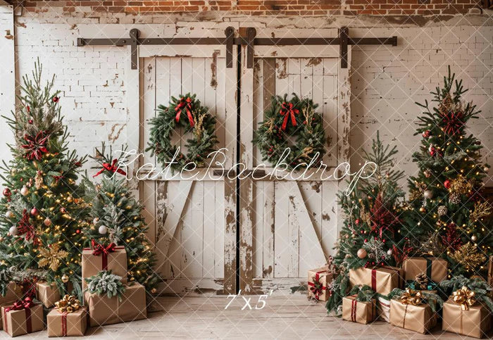 Kate Weihnachten Weiß Shabby Scheune Tür Hintergrund