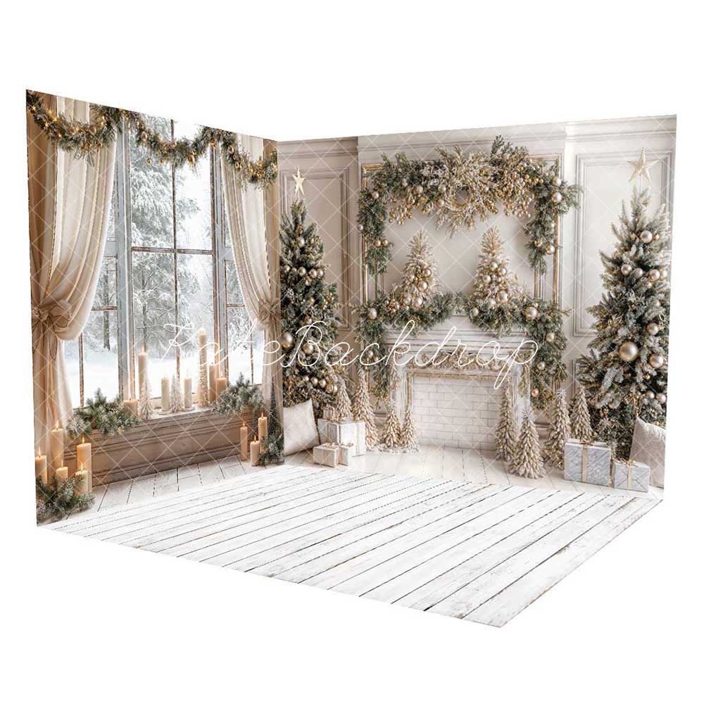 Kate Weihnachten Weißer Vorhang Gerahmtes Fenster Zimmer Set(8ftx8ft&10ftx8ft&8ftx10ft)