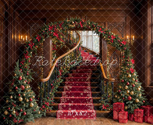 Kate Weihnachten -Baum Bogen Vintage Treppe Hintergrund entworfen von Emetselch