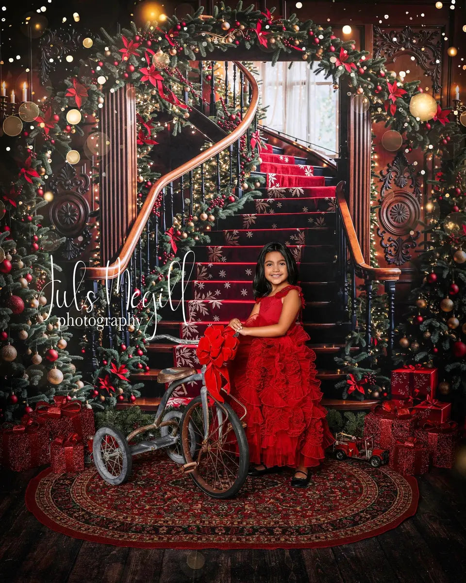 Kate Weihnachten -Baum Bogen Vintage Treppe Hintergrund entworfen von Emetselch