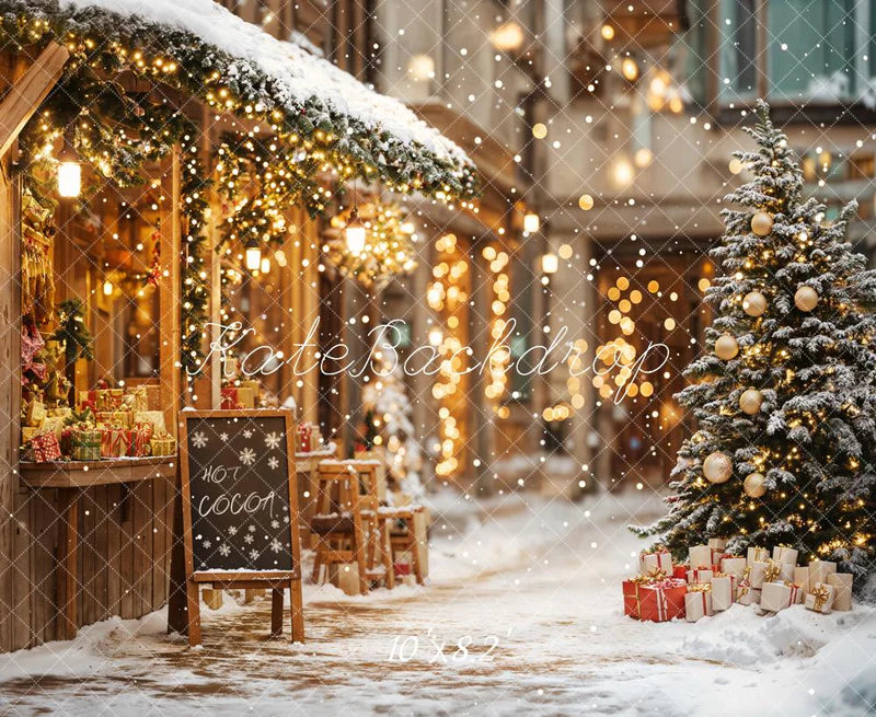 Kate Weihnachtsbaumstraße Heißer Kakao Laden Hintergrund Entworfen von Emetselch