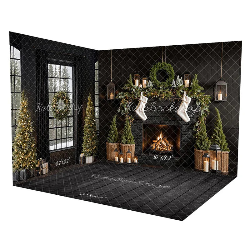 Kate Weihnachtsbaum Kamin Schwarz Wand Zimmer Set(8ftx8ft&10ftx8ft&8ftx10ft)