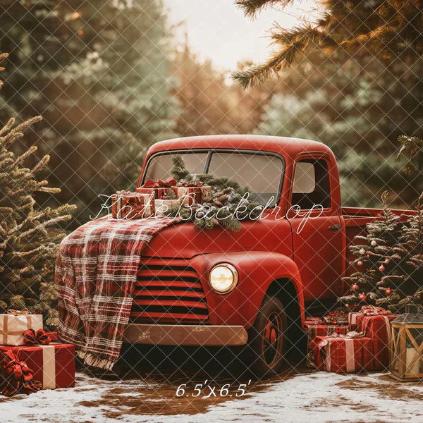 Kate Weihnachten Roter LKW karierter Wald Hintergrund Entworfen von Emetselch