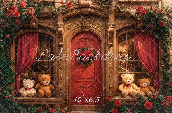 Kate Retro Bogen aus Holz Teddybär Rosen Tür Hintergrund entworfen von Emetselch