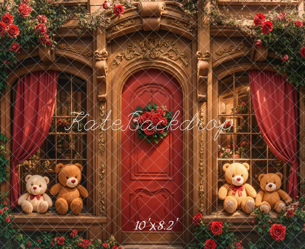 Kate Retro Bogen aus Holz Teddybär Rosen Tür Hintergrund entworfen von Emetselch