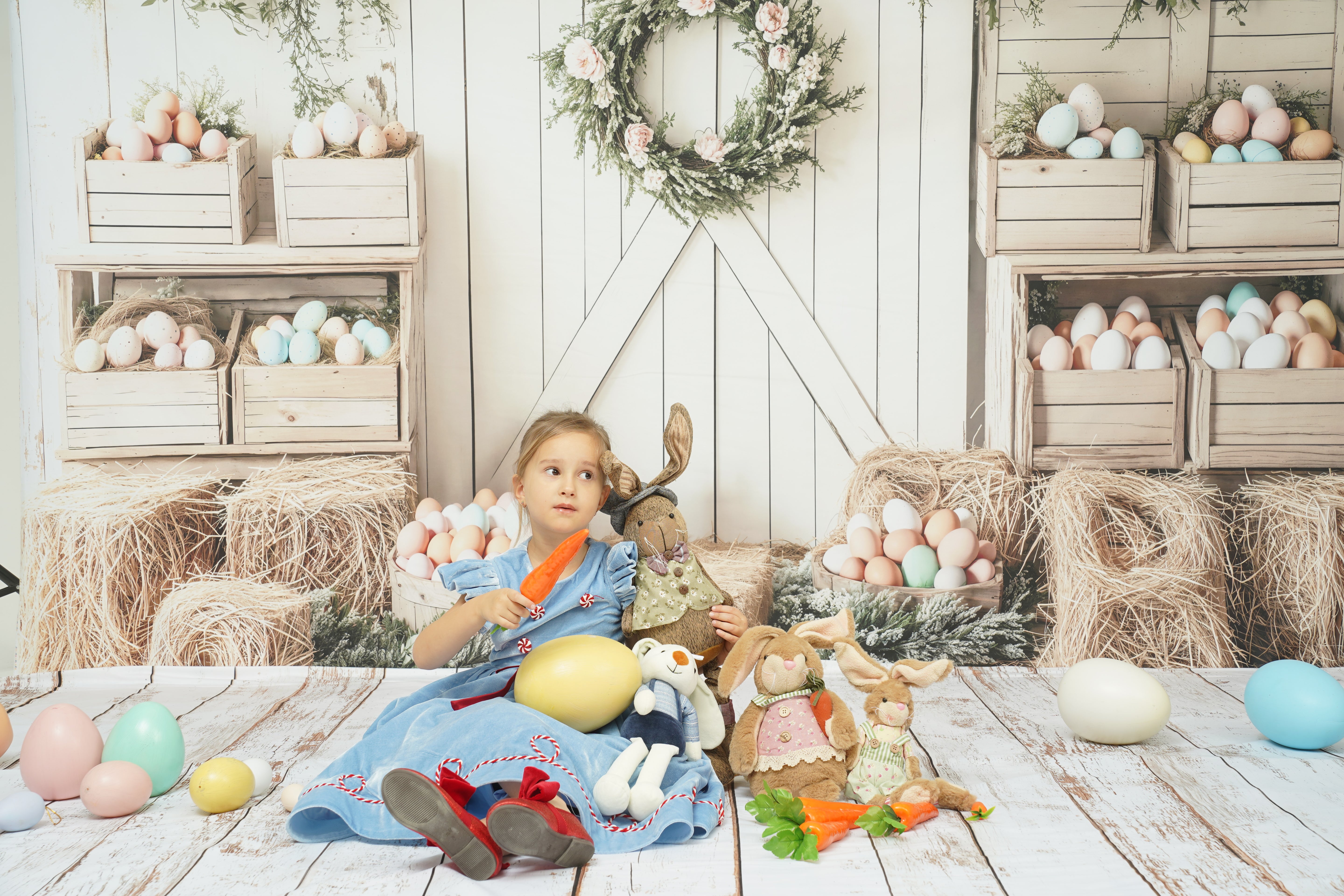 Kate Osterblumenei Bauernhof Hintergrund+Weißer Retro-Holzboden  Hintergrund