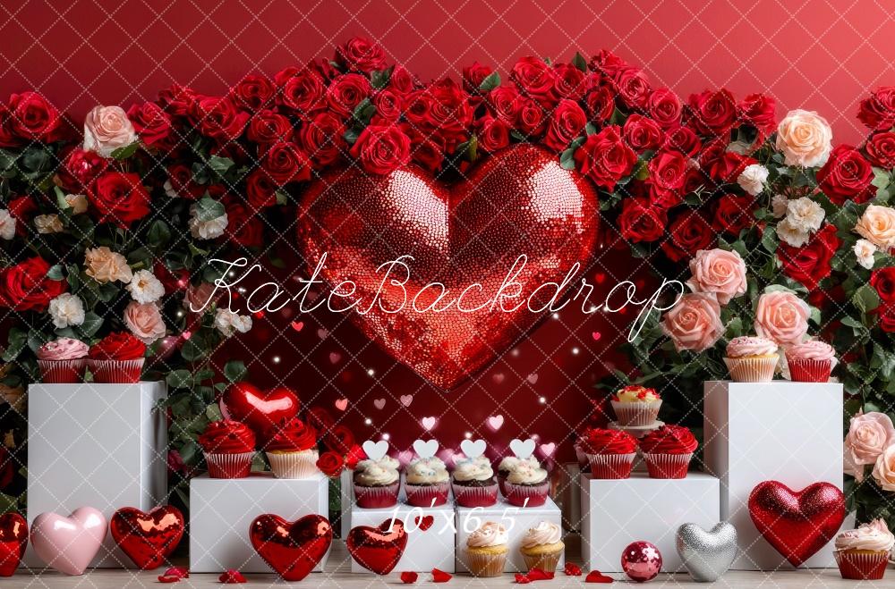 🔥50%OFF-Kate Valentinstag Disco Rotes Herz Rosen hintergrund