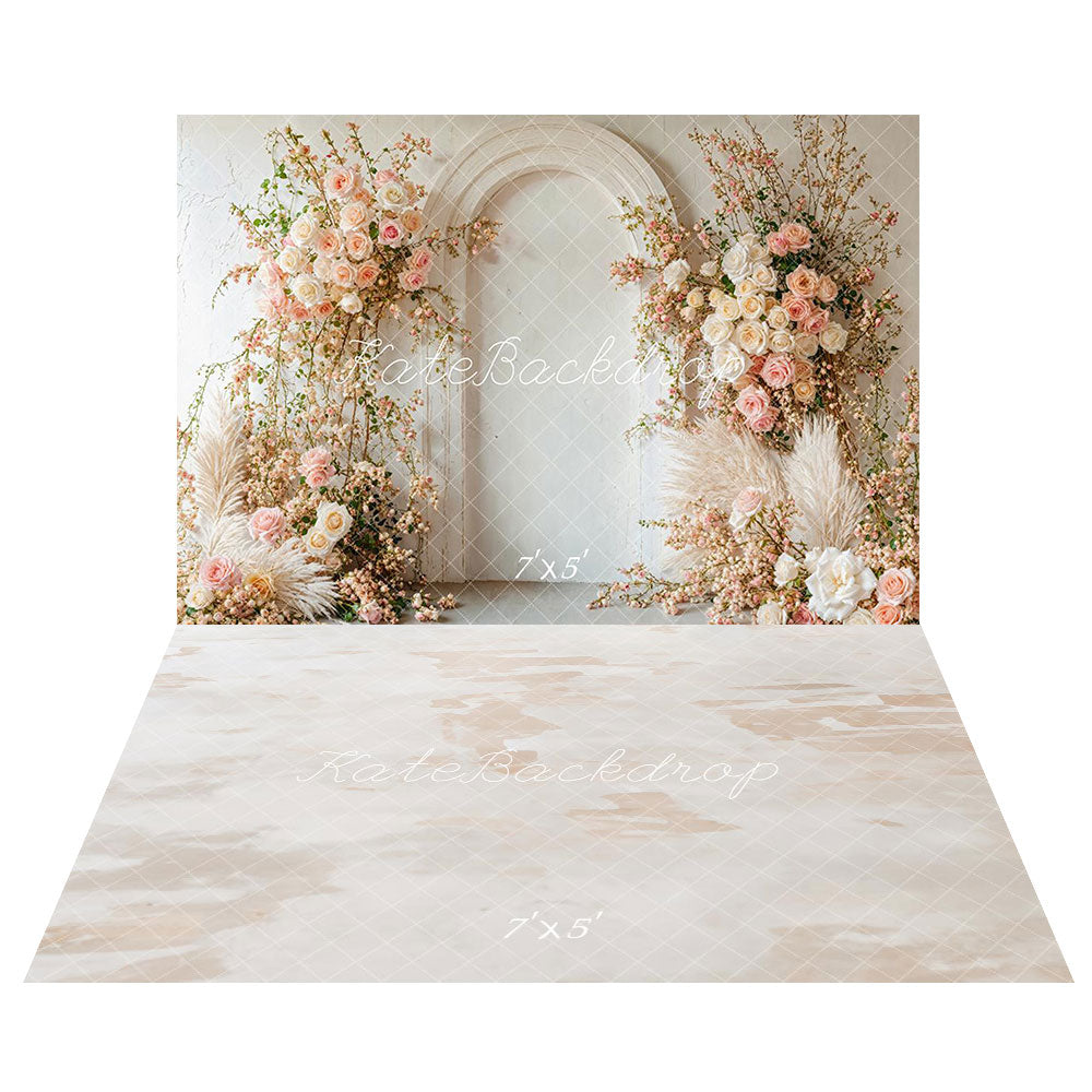 Kate Boho Frühling Blumenbogen Hochzeit Hintergrund+Neutral Abstrakt Textur Beige Boden Hintergrund