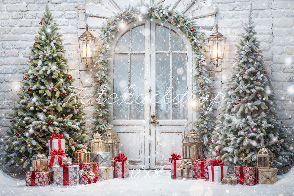 Kate Weihnachten Schnee Baum Tür Fleece Hintergrund Entworfen von Emetselch