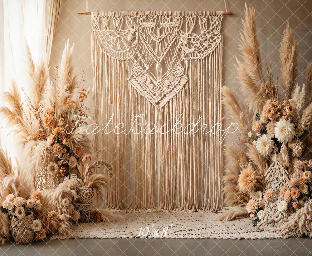 Kate BOHO Bohemian Macramé-Blumen-Hintergrundstoff Beige Fleece Hintergrund