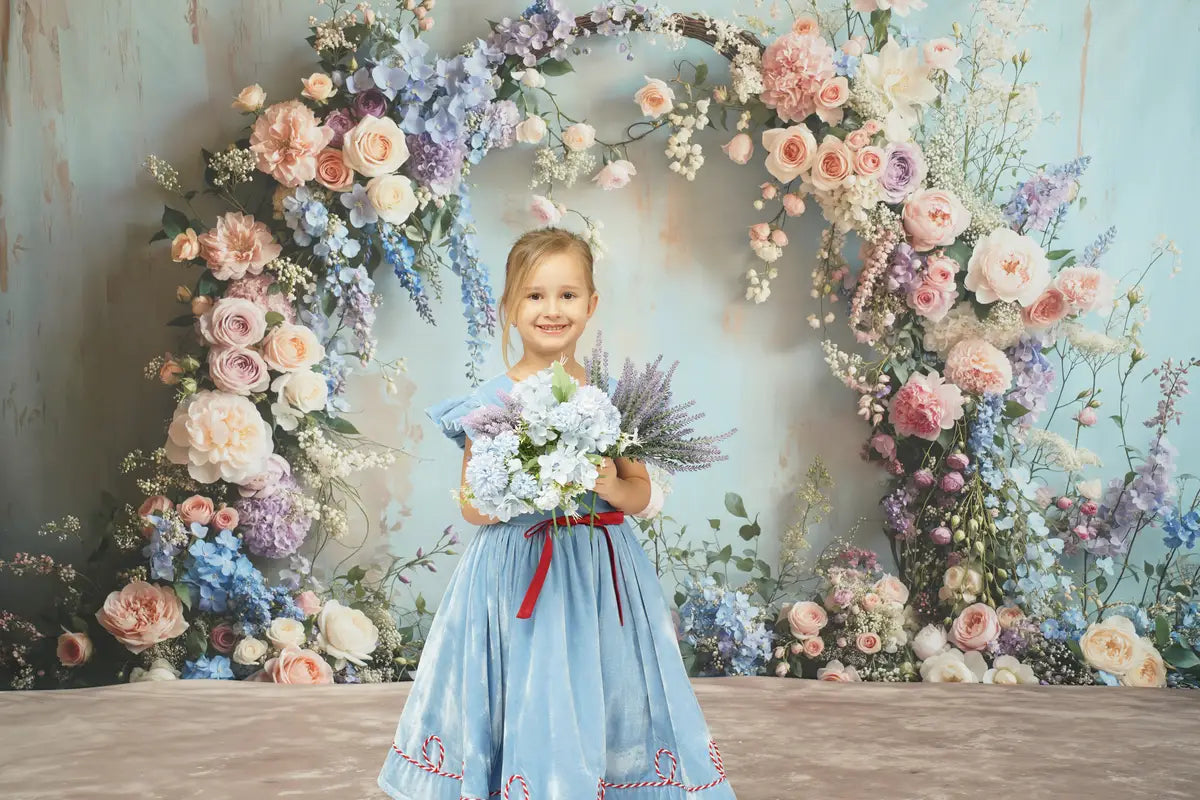 Kate Blaues Fliegenärmel-Kinderkleid für Fotografie