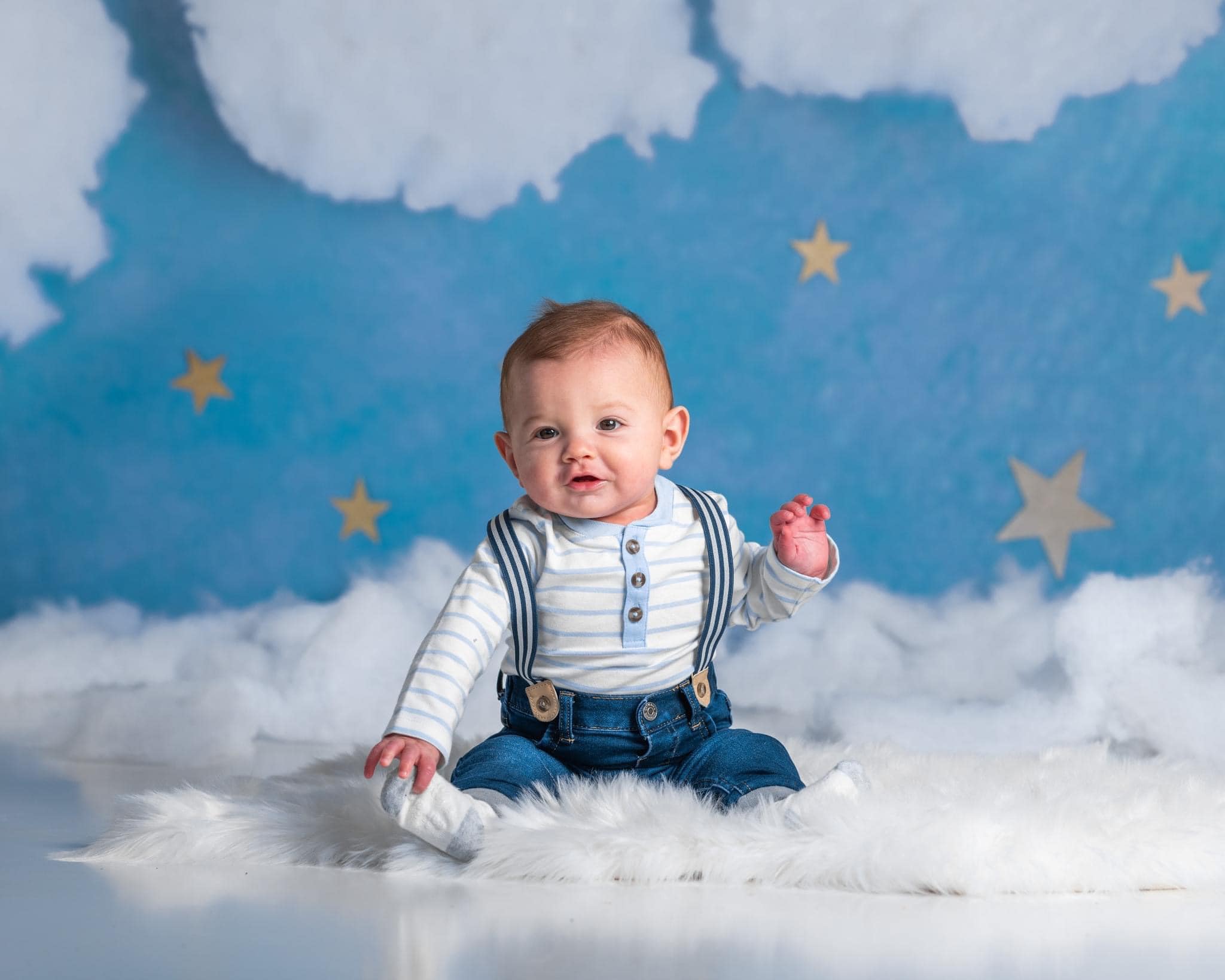 Kate Blaue Zuckerwatte mit Sternenhintergrund von Rose Abbas - Kate Backdrop.de