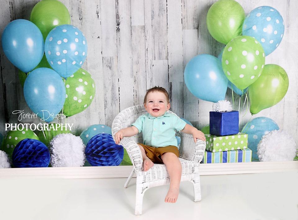 Katebackdrop£ºKate Blue and Lime Green Birthday Children Backdrop for Photography Designed by Mandy Ringe Photography