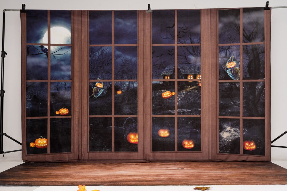 Kate Holz Fenster Halloween Hintergrund  von Chain Photography - Kate Backdrop.de