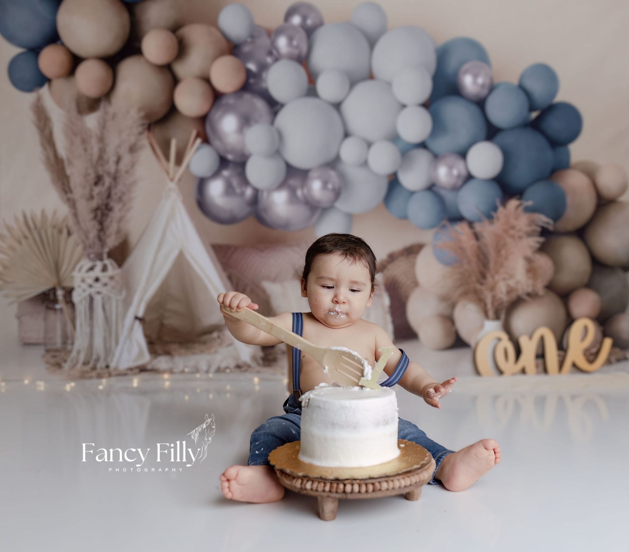 Kate Boho Ballons Zelt Hintergrund blau von Mandy Ringe Photography - Kate Backdrop.de